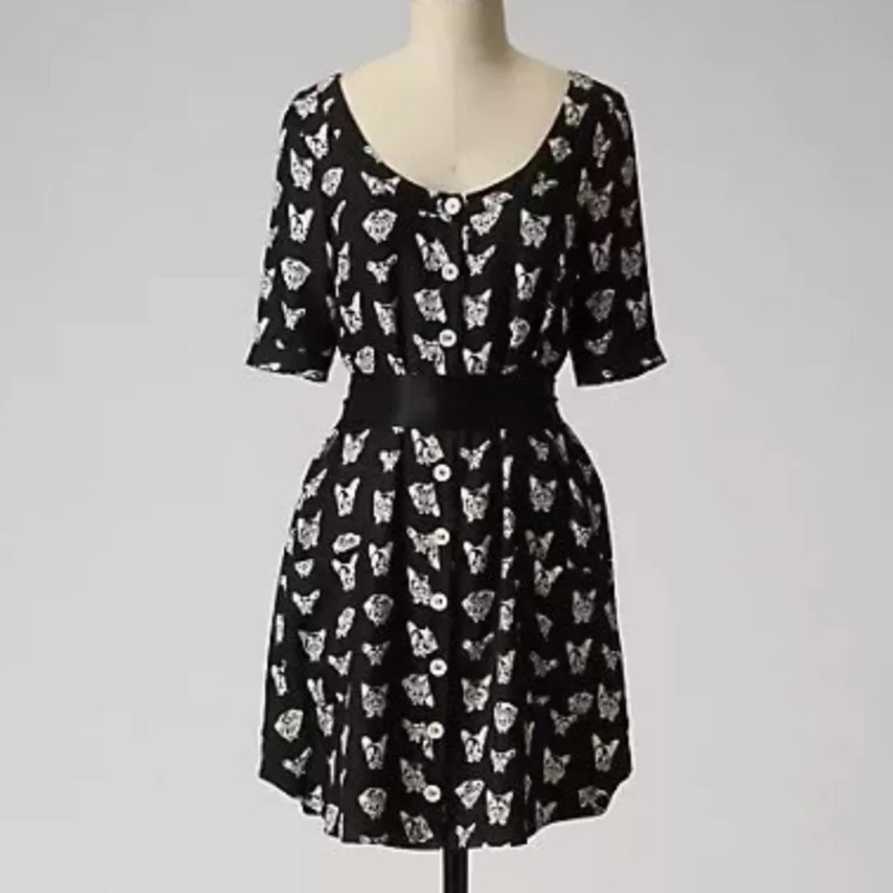 ANTHROPOLOGIE MAEVE CAVORTING CANINE DOG PRINT SILK DRESS TUNIC S